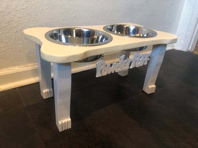 Personalized Elevated Farmhouse Table Raised Dog Feeding Station Stand  w/Bowls